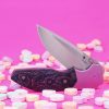 Kaviso x Kirby Raine Folding Knife S90V Blade Steel, Miami Vice CamoCarbon, Titanium Pink Frame Lock with Satin Blade and Thumbstuds