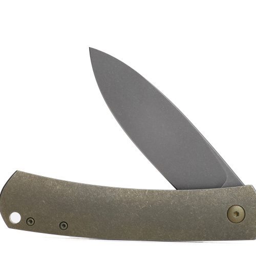 Kaviso x Laconico Keen CPM S35VN Folding Pocket Knife with Titanium Frame Lock Anodized Bronze Stonewashed with Flipper Tab Deployment