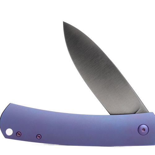 Kaviso x Laconico Keen CPM S35VN Folding Pocket Knife with Titanium Frame Lock Anodized Purple with Flipper Tab Deployment