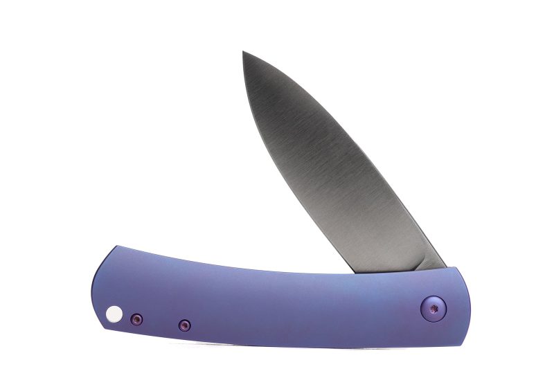 Kaviso x Laconico Keen CPM S35VN Folding Pocket Knife with Titanium Frame Lock Anodized Purple with Flipper Tab Deployment